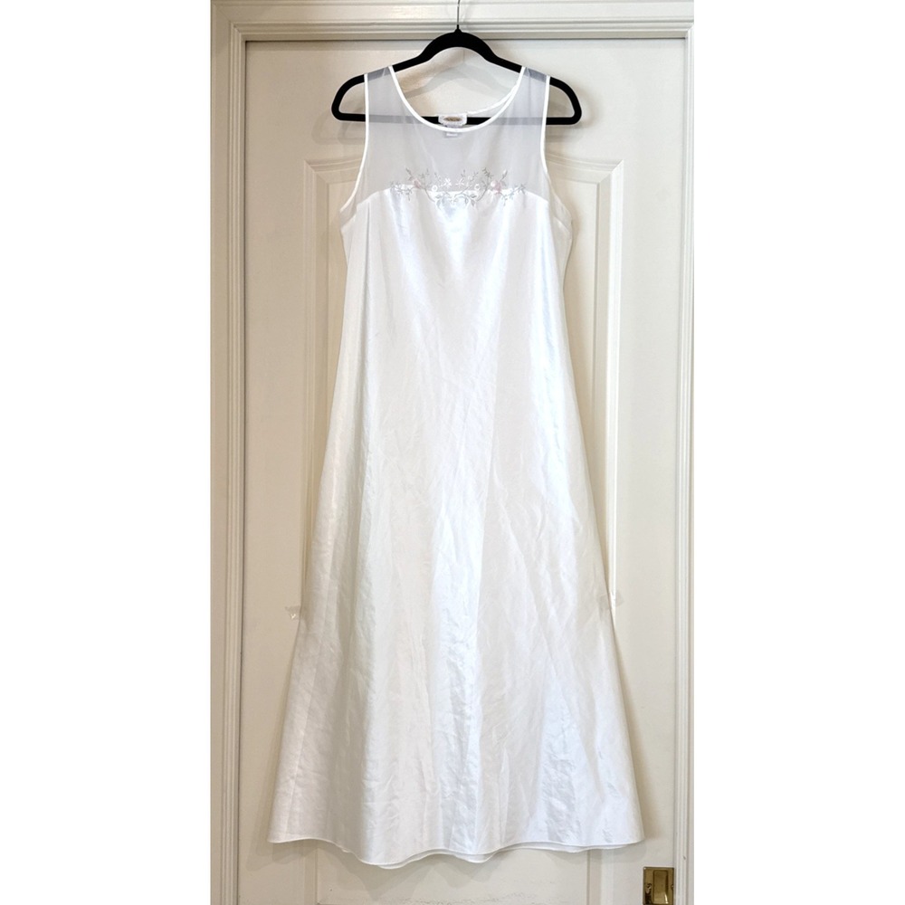 Talbots Intimates Sz L Elegant Lingerie Nightgown Maxi Dress Floral Embroidered